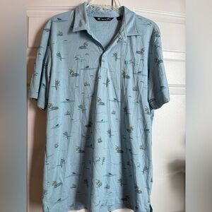 Travis Mathew Blue Pelican Print Golf Performance Polo Sz L Sport Outdoor